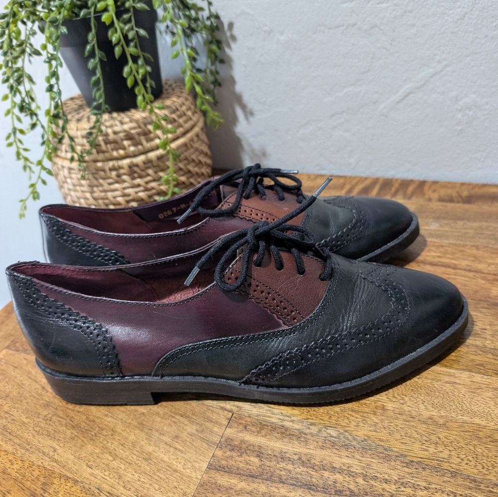 Vintage Bianco Oxford Flats  Style 0267-MARIA, Black/Burgundy Leather Brogue 10m - Picture 5 of 7